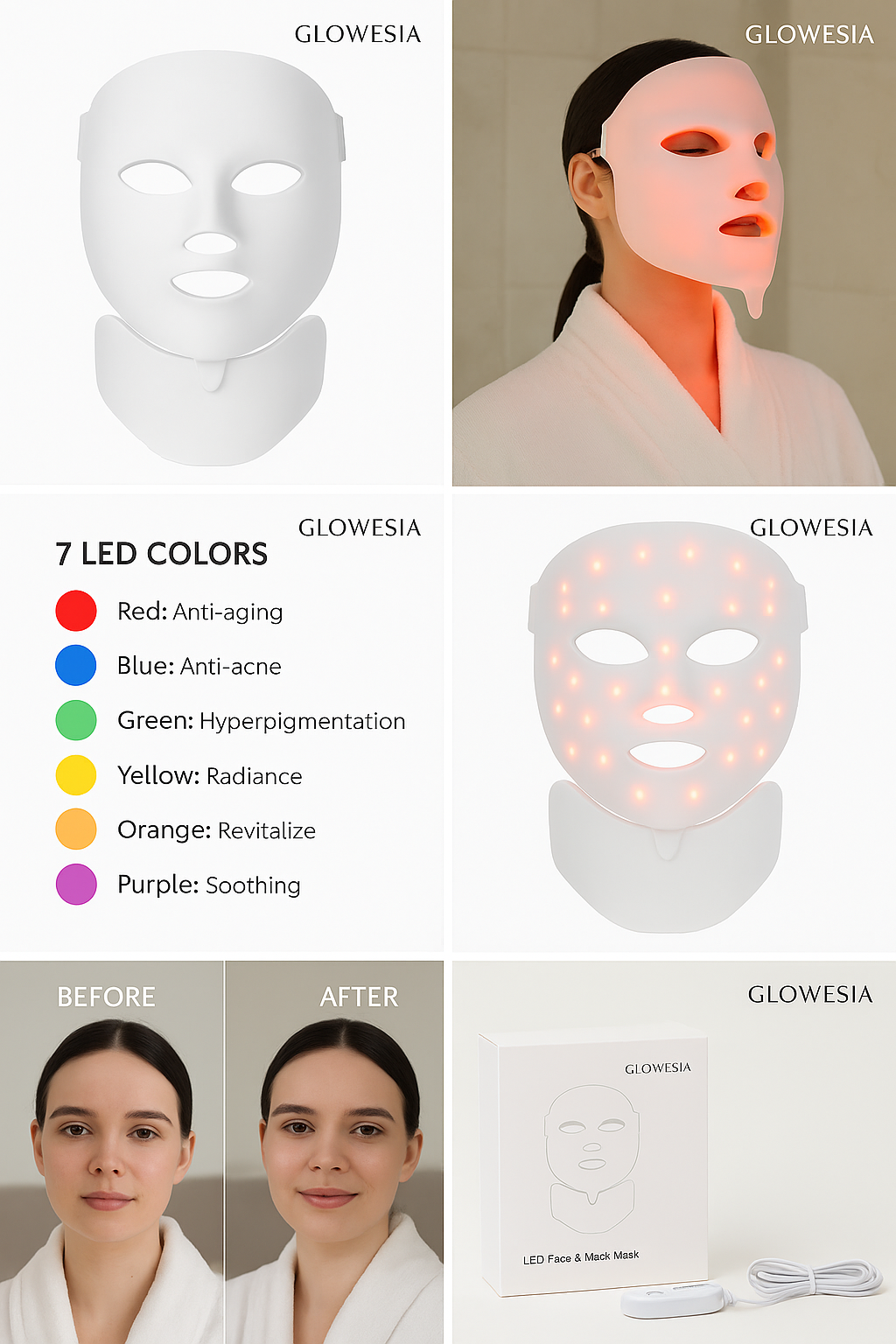 Glowesia™ 7-Color LED Therapy Mask – For Face & Neck